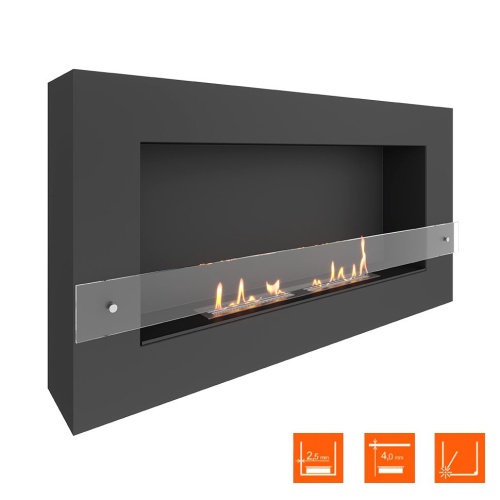 Биокамин SteelHeat WALL GRAND 1200 LITE черный, стекло SteelHeat