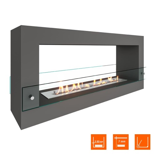 Биокамин SteelHeat WALL FRAME ONE 1000 серый, стекло SteelHeat
