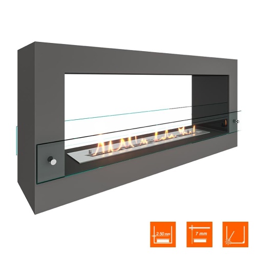Биокамин SteelHeat WALL FRAME ONE 1000 серый, стекло, стемалит SteelHeat