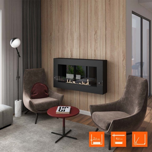 Биокамин SteelHeat WALL GRAND 1200 LITE черный, стекло, стемалит SteelHeat